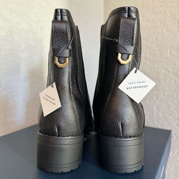 Cole Haan Camea Waterproof Leather Combat Boot,  Block‎ Heel Black, Size 9.5 NWT - Picture 8 of 16